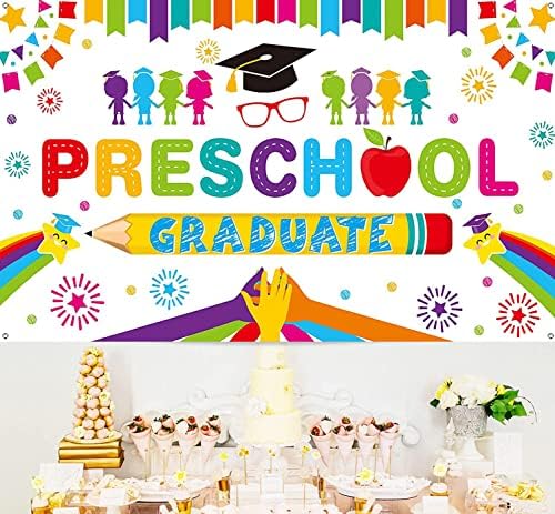 Kindergarten Graduate Backdrop Banner for Preschool Graduation Party Decor