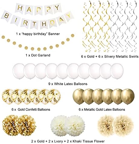 Gold Birthday Balloons and Decorations Set