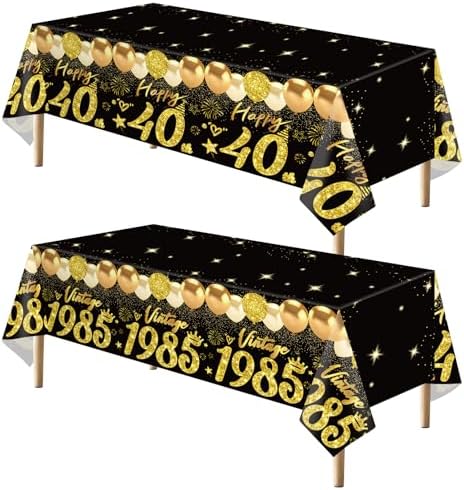 2pcs Black Gold 40th Birthday Tablecloth Decorations