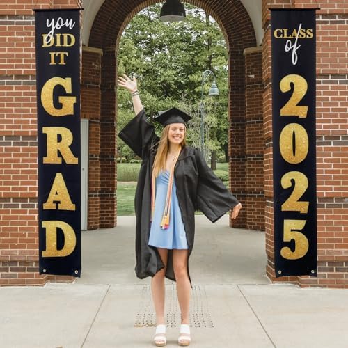 Class of 2025 Graduation Banner Black Gold Porch Sign