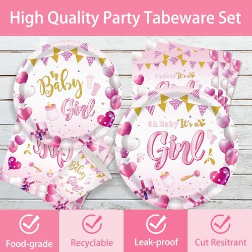 140 Pcs Baby Girl Party Decorations Plates Set Serves 20