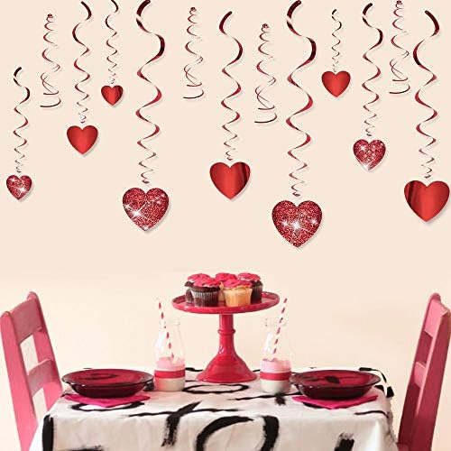 Valentines Day Glitter Heart Swirl Hanging Decorations 30 Ct