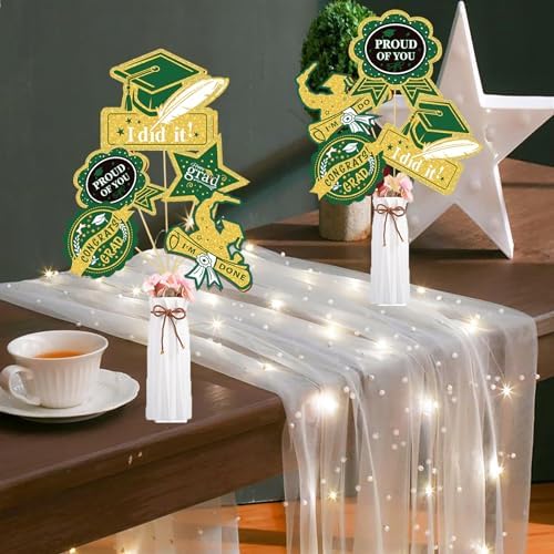 Green Gold Graduation Centerpieces 2024 24Pcs Table Decorations