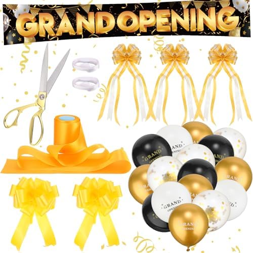 55 Pcs Grand Opening Ribbon Cutting Ceremony Kit with Banner Balloons and Bows