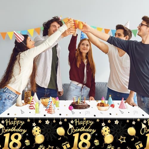 HOWAF 3 Pack 18th Birthday Tablecloth Black Gold
