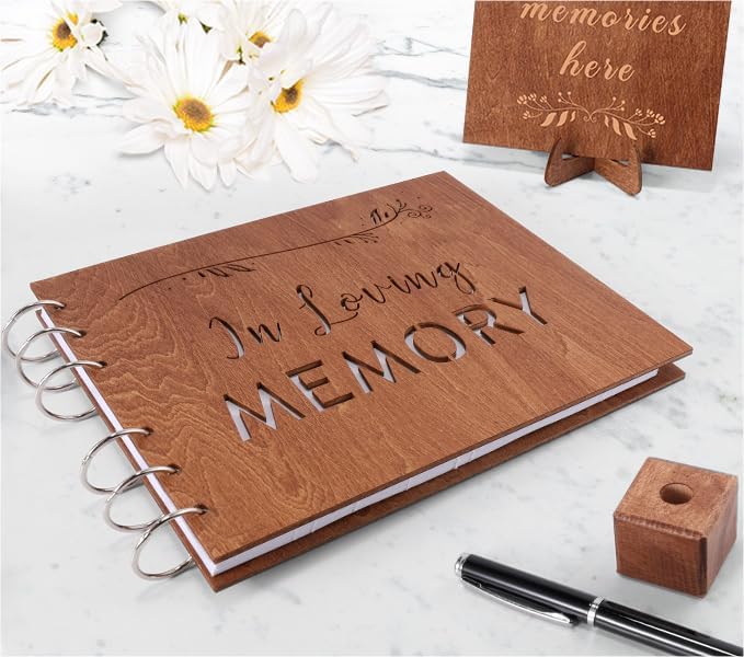 Lynnmall Wooden Funeral Guest Book with Table Sign and Pen