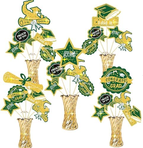 Green Gold Graduation Centerpieces 2024 24Pcs Table Decorations