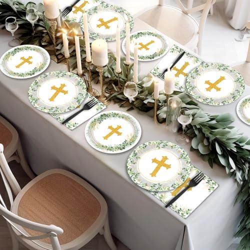 200 Pcs God Bless Party Plates Set for Baptism Ceremony