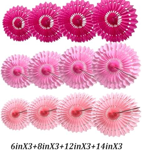 Pink Hanging Honeycomb Fans Decor Kit 12pcs