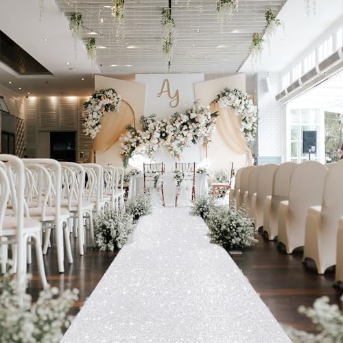 Silver Sequin Aisle Runner 4x20FT for Wedding
