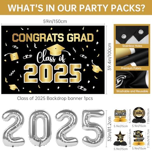 2025 Graduation Decorations Gold Theme Party Set