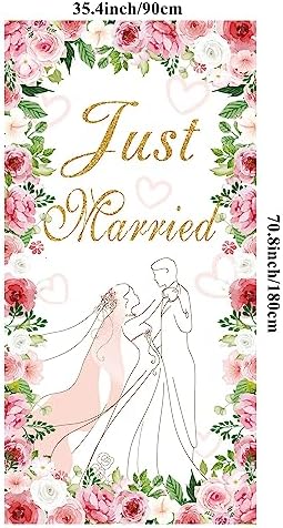 Just Married Wedding Door Cover with Hanging Banner