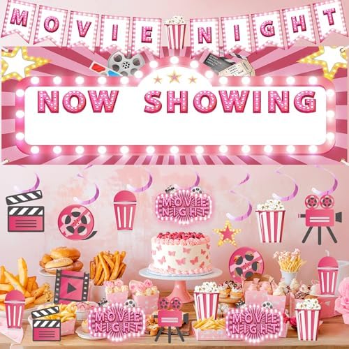 Pink Movie Night Party Decorations 36Pcs