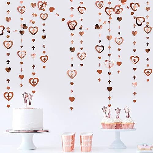 40 Ft Rose Gold Cross Heart 3D Garland Streamer Decor