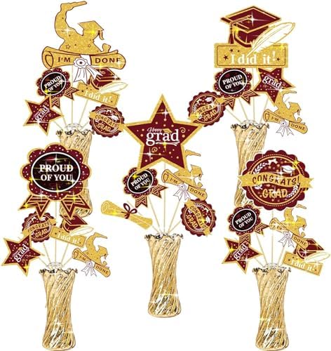 Maroon Gold Graduation Centerpieces 24Pcs Class of 2025