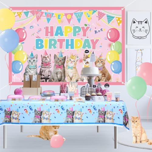 LSJDEER Cat Party Tableware Set for 20 Guests