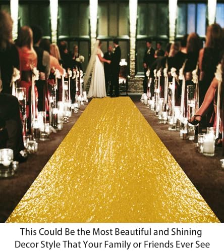 ShiDianYi Sequin Aisle Runner - 4FTx20FT Gold Aisle Runners for Wedding
