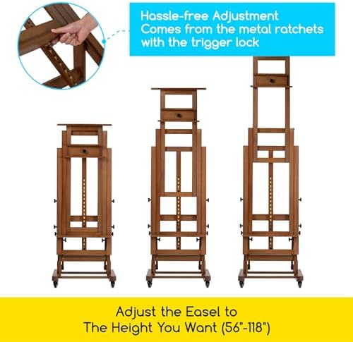 MEEDEN Extra Large Art Easel with Adjustable Height and Studio Stool