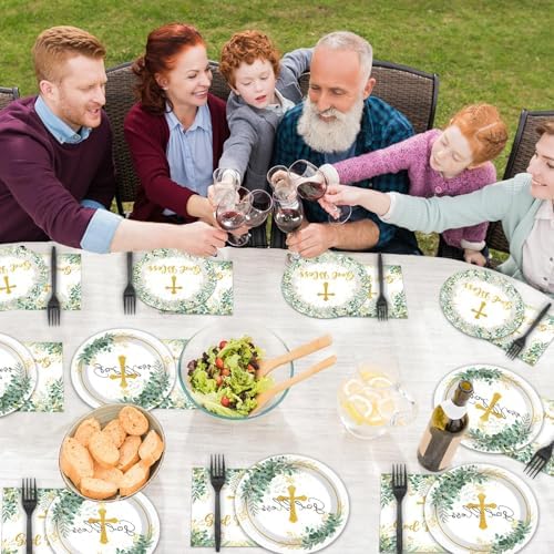 200Pcs God Bless Baptism Plates Napkins Tableware Set for 50 Guests
