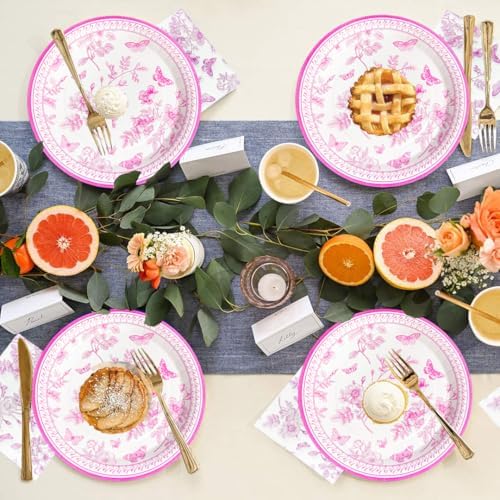 100 Pcs Pink White Floral Party Set for 25 Guests