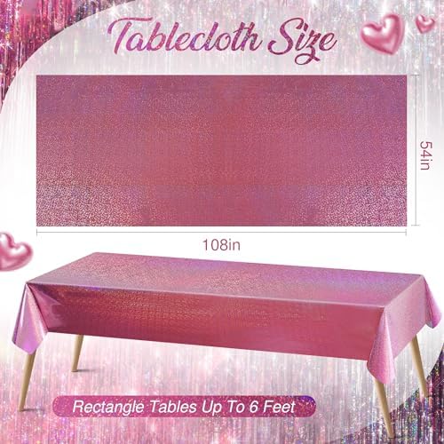 2 Pcs Hot Pink Holographic Foil Tablecloths for Parties and Events