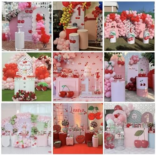 KONPON Cherry Cylinder Plinth Cover for Kids Birthday Party
