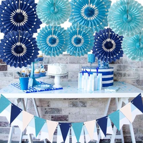 Meeom 12pcs Blue Hanging Honeycomb Fans Kit