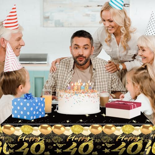 2pcs Black Gold 40th Birthday Tablecloth Decorations