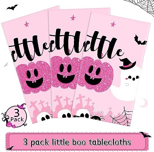 Sliner 3 Pack Pink Halloween Tablecloths - Little Boo Party Covers 108x54 Inch