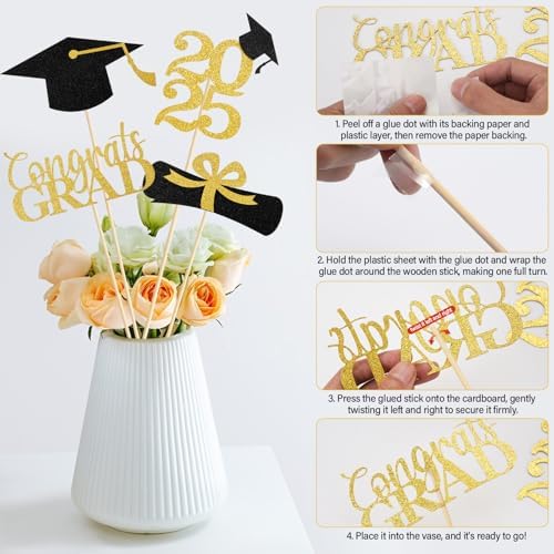 2025 Graduation Centerpieces Gold Black Set of 16