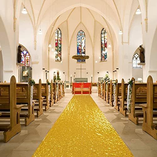 ShiDianYi Sequin Aisle Runner - 4FTx20FT Gold Aisle Runners for Wedding