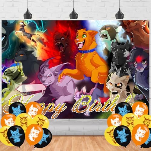 Warriors Cats Birthday Backdrop with Balloons