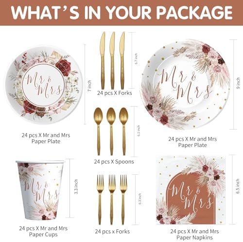 Mr And Mrs Bridal Shower Tableware Set Serves 24