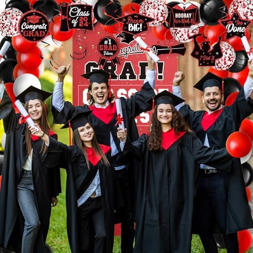 Red Graduation Party Decorations Set with Banners Balloons