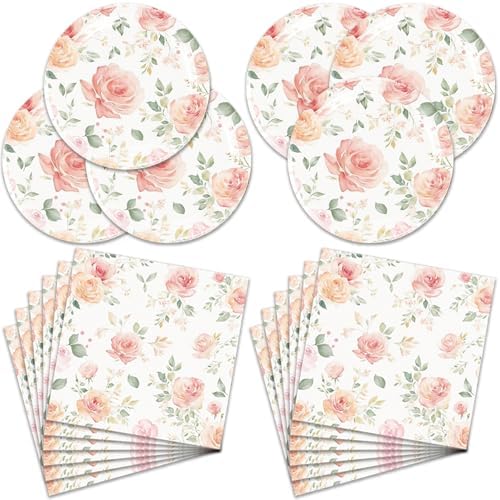 Egami 40pcs Floral Birthday Party Set with Plates and Napkins