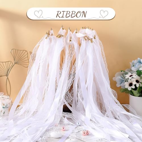 150 Pcs White Lace Ribbon Stick Wands for Wedding and Party