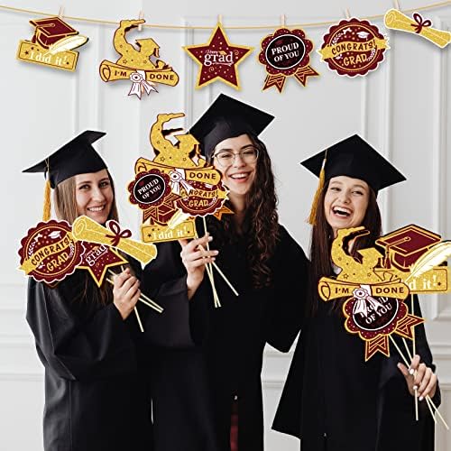 Maroon Gold Graduation Centerpieces 24Pcs Class of 2025