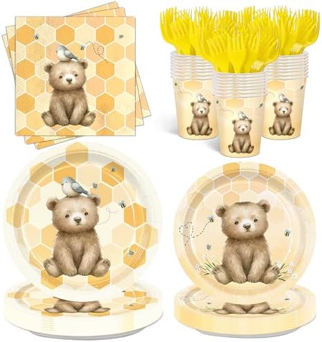 120pcs Classic Bear Party Tableware Set for Baby Shower or Birthday