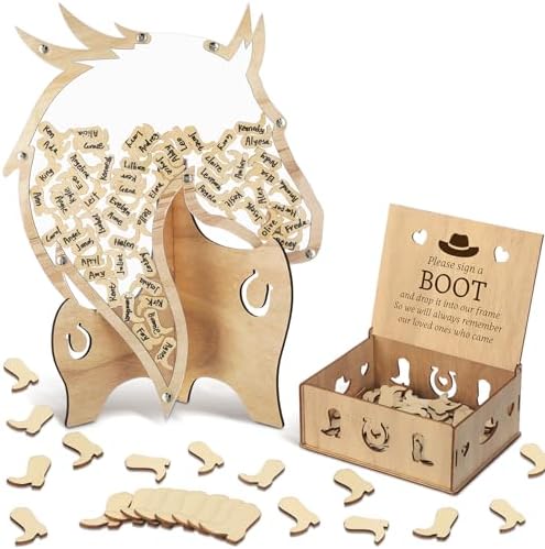 Western Cowboy Wedding Guest Book Drop Box with 100 Boot Wood Slices