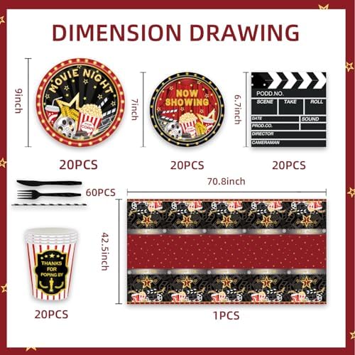 141 Pcs Movie Night Dinnerware Set for 20 Guests