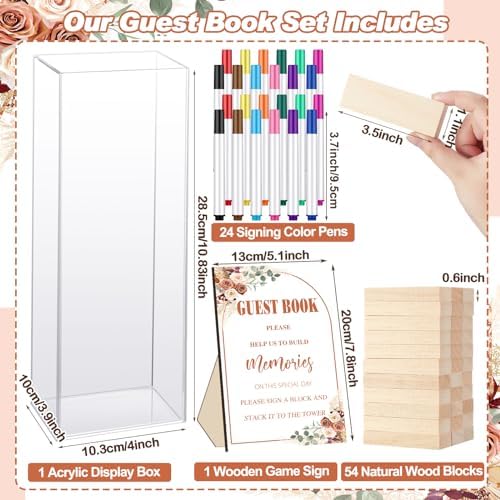 Beeveer 80 Pcs Wooden Block Guest Book Set for Wedding Sign In