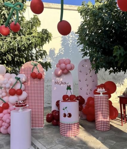 KONPON Cherry Cylinder Plinth Cover for Kids Birthday Party