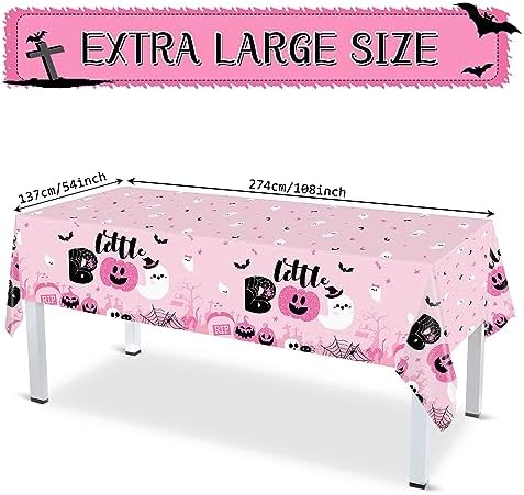 Sliner 3 Pack Pink Halloween Tablecloths - Little Boo Party Covers 108x54 Inch