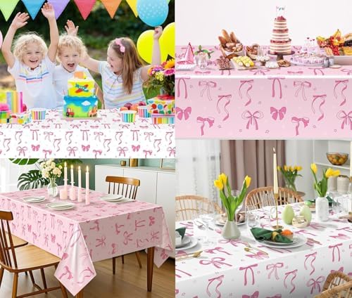 3 Pcs Bow Tablecloth Pink White Blue 54x108in