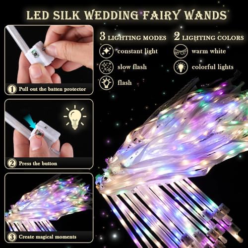 30 Piece LED Wedding Wands with Ribbons and Bells