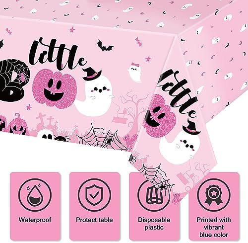 Sliner 3 Pack Pink Halloween Tablecloths - Little Boo Party Covers 108x54 Inch