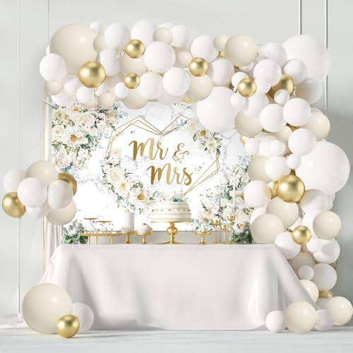 MEHOFOND 113pcs White Floral Wedding Balloons Arch Kit