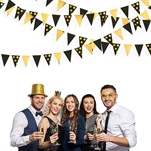 30 Ft Black Gold Triangle Pennant Banner Garland
