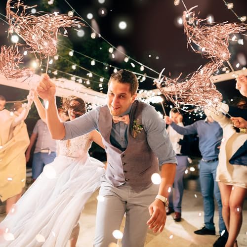 24 Pcs Lighted Wedding Wands with Rose Gold Tinsel