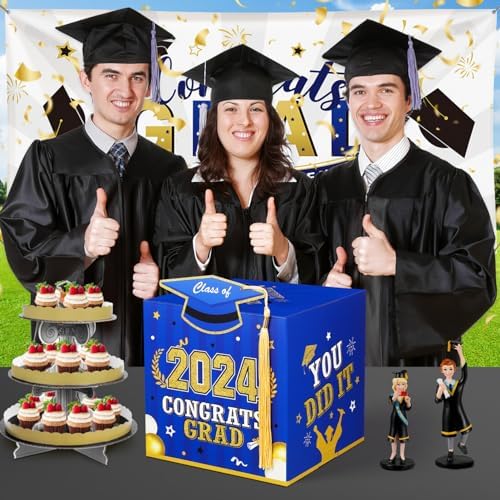 PRETYZOOM Graduation Card Box with Tassel - Blue